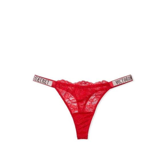 Victoria's Secret Red Shine Strap Lace Thong Panty - Picture 2 of 2